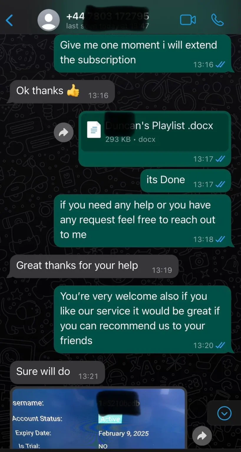 Happy Prime IPTV subscriber feedback message